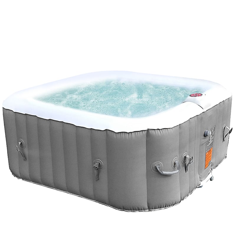 ALEKO Square Inflatable Jetted 4 Person Hot Tub Spa With Cover - Gray