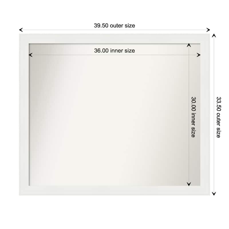 Vanity White Narrow Framed Non-Beveled Custom Wall Mirror, Bathroom Vanity Mirror - Outer Size: 39.5 x 33.5
