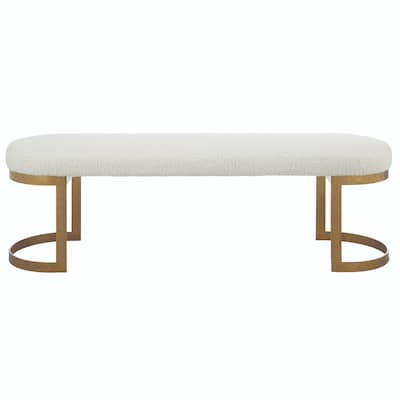 Shearling Top Bench with Hand Forged Base - 60" - White and Gold