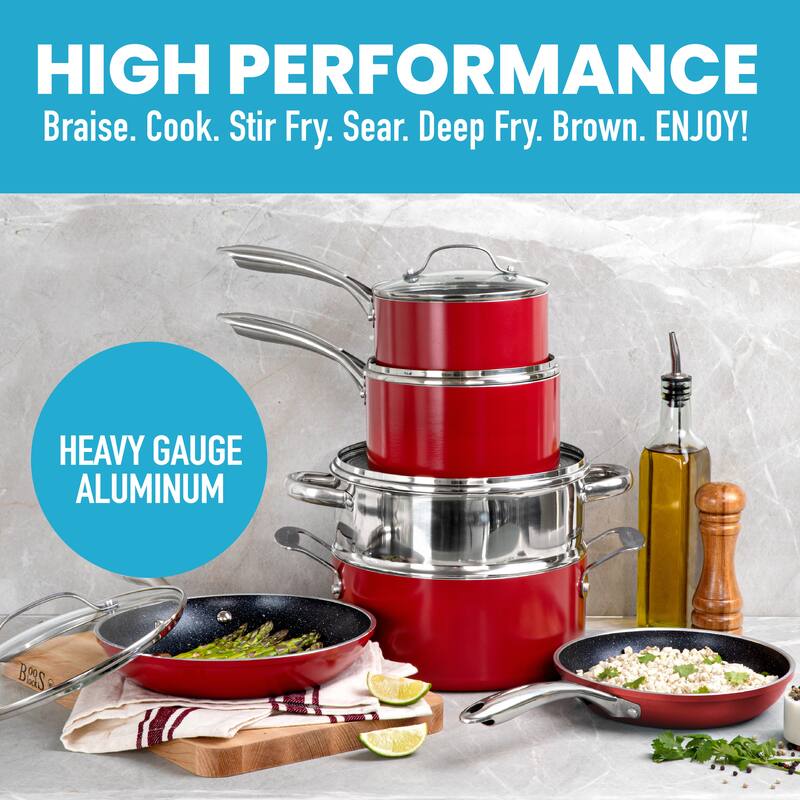 Granitestone 10 Piece Nonstick Red Cookware Set