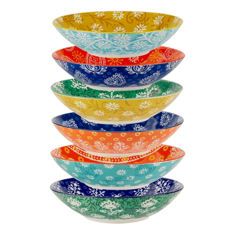 Certified International Carnival Multi Set of 6 Soup/Pasta Bowl 6 asst - 9.25" Diam x 2.25"