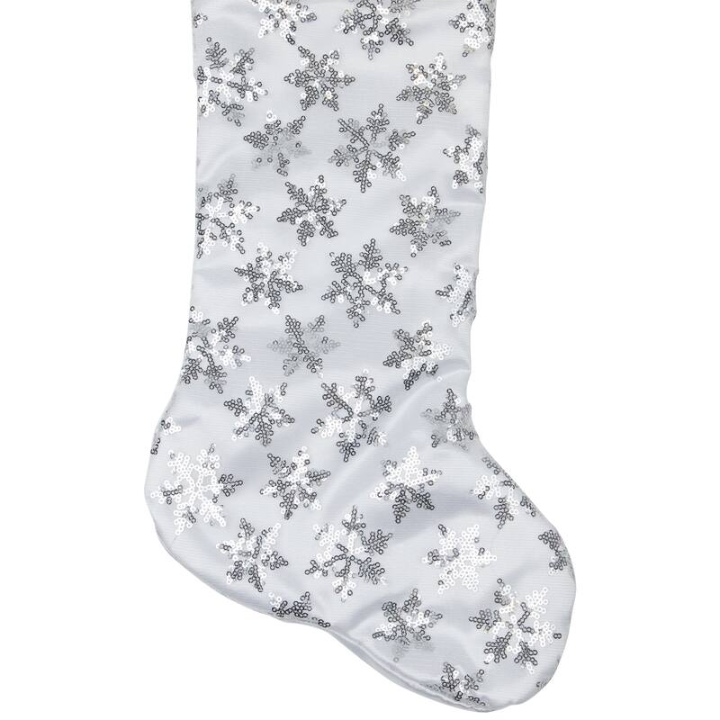 19 White and Silver Sequin Snowflake Christmas Stocking
