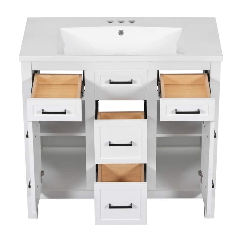 36" Bathroom Vanity with Resin Integrated Sink,4 Drawers, 2 Doors