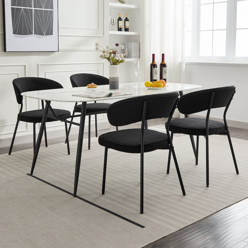 XINMICS Dining Chairs with Curved Backrest, Modern Fabric Upholstered Boucle Kitchen Dining Room Chairs Set of 2/4/6