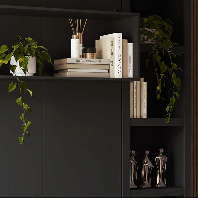 Easy-Lift Queen Murphy Wall Bed with Bookshelf