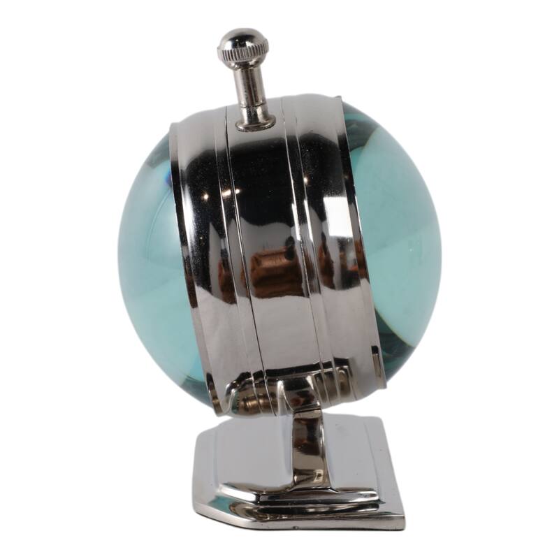 Metal Glass Desk Clock with Glass Lens and Roman Numerals Face on Base - 5" x 5" x 7"