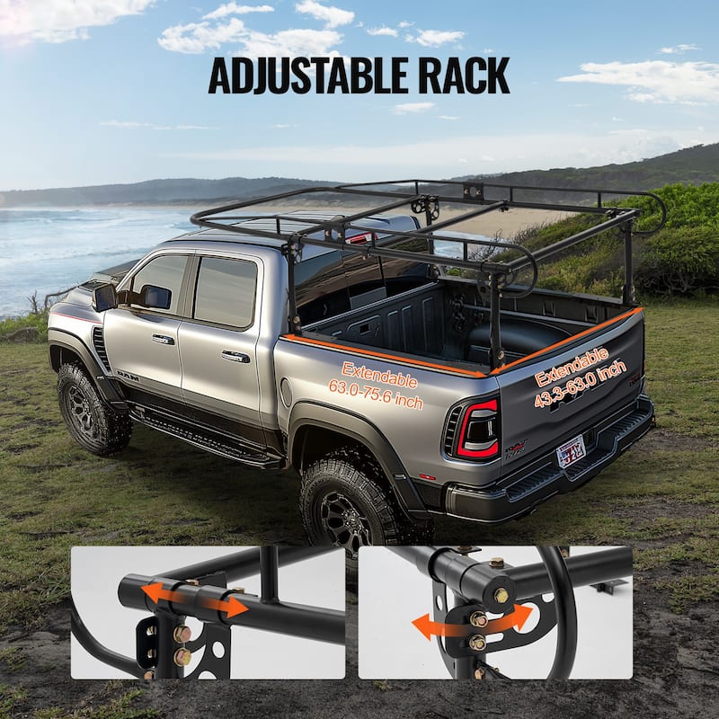Truck Ladder Rack 43.3-63 inch Adjustable Width for Kayak, Ladder, Surfboard, Lumber - 1000 LBS 43.3-63 inch