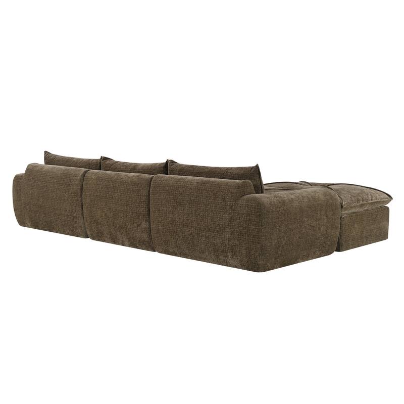 L-Shape Sectional Sofa with Ottoman, Chenille Sofa with Integrated Backrest & Seat Cushion, Fully Compressed Foam 4 Seat Sofa