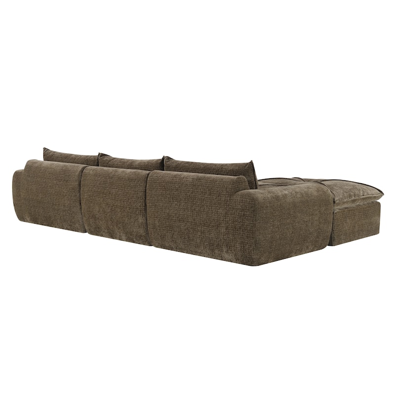 Particle Chenille Sectional Sofa Pull-line Pull-point Design Sofa with Movable Ottoman