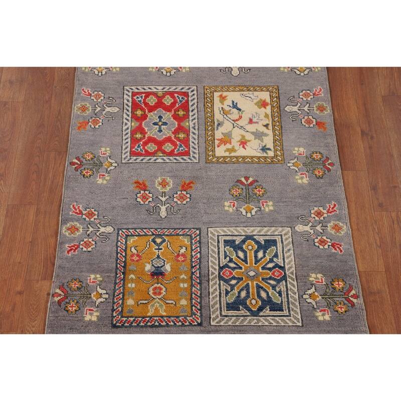 Gray Kazak Accent Rug Handmade Wool Carpet - 2'10" x 4'2"