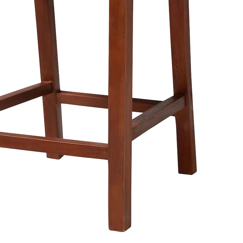 Lesia Natural Rattan Counter Stool with Cushion - Handwoven Wicker Stool with Mahogany Wood Frame, Coastal Boho Style