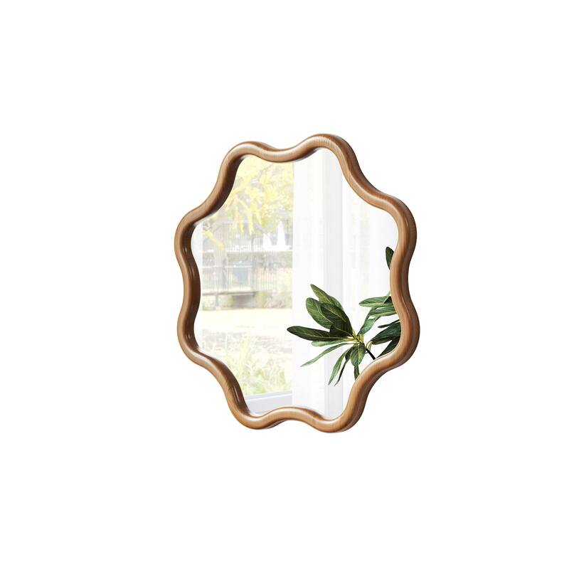 Polygonal wooden frame decorative mirror, art-style wall-mounted dressing mirror