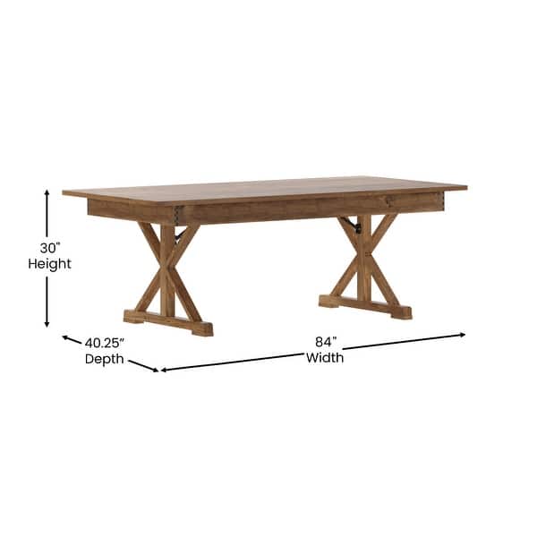 dimension image slide 1 of 2, 7' x 40" Rectangular Antique Rustic Solid Pine Folding Dining Table