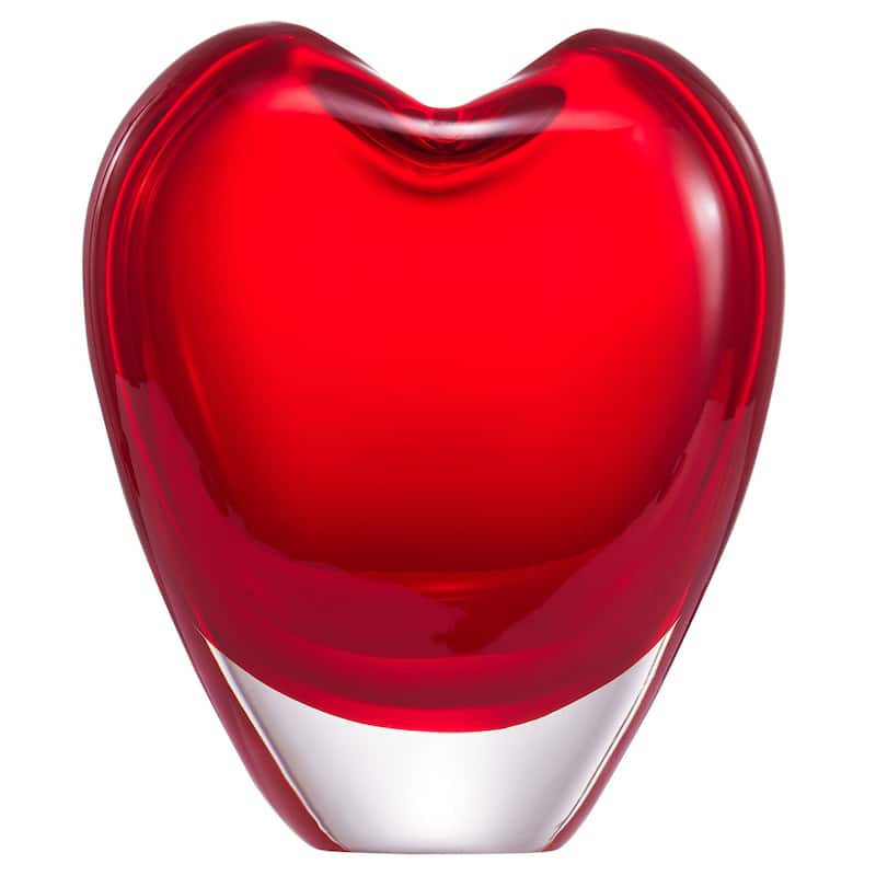 Luxury Lane Hand Blown Red Love Heart Shaped Sommerso Art Glass Vase 7-10 inch tall - Red - 7
