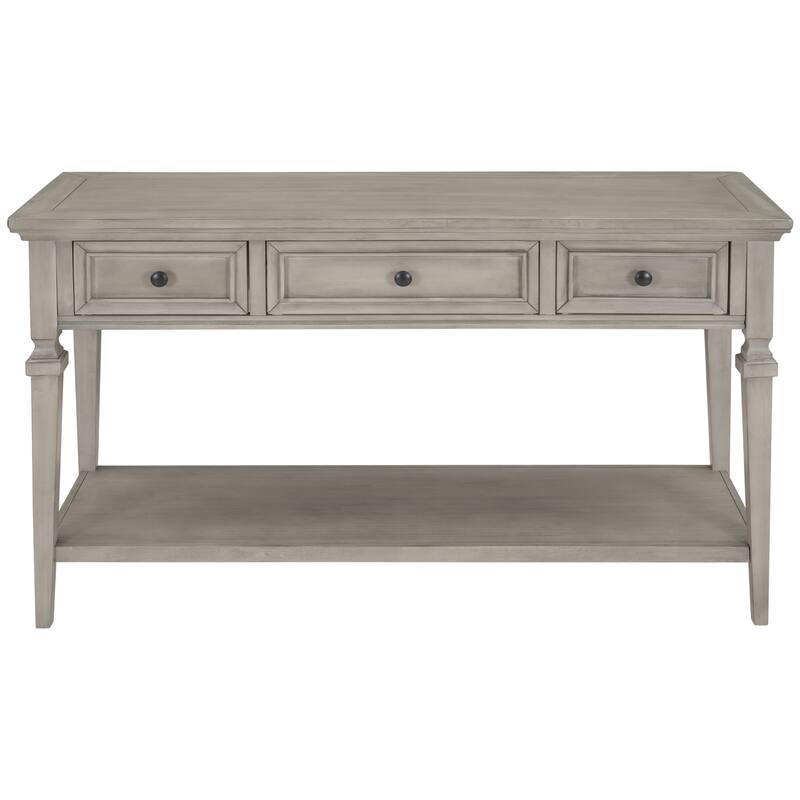 Retro Style Console Table with Three Drawers and Bottom Shelf - Grey