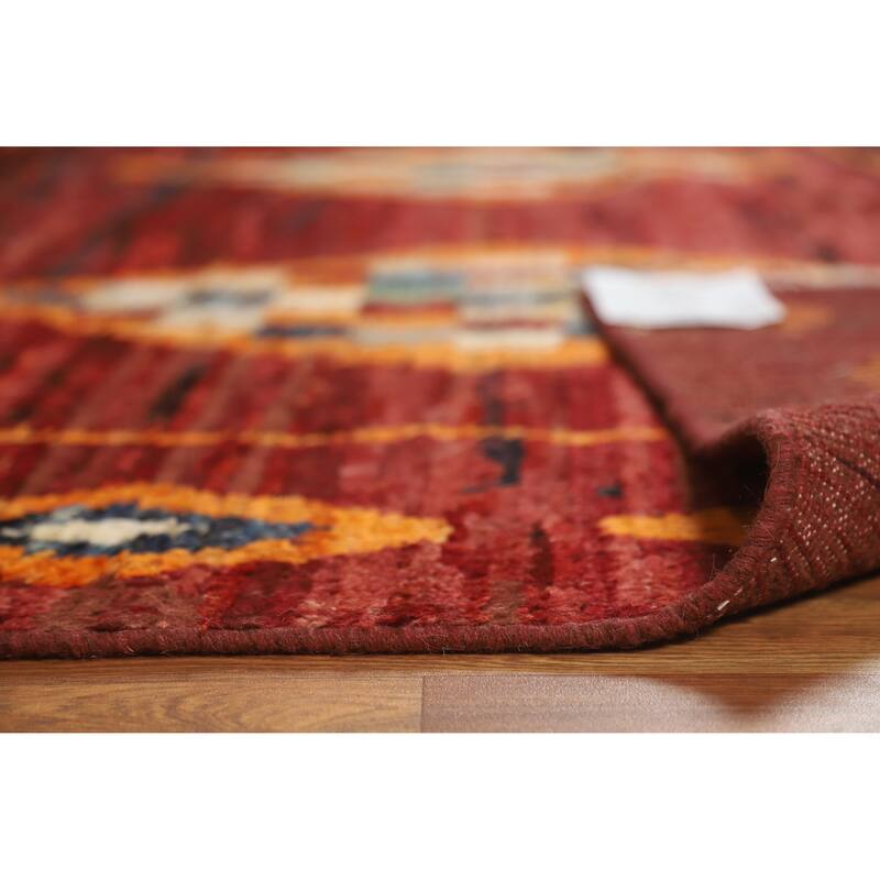 Geometric Moroccan Oriental Rug Handmade Red Wool Carpet - 6'9" x 9'11"