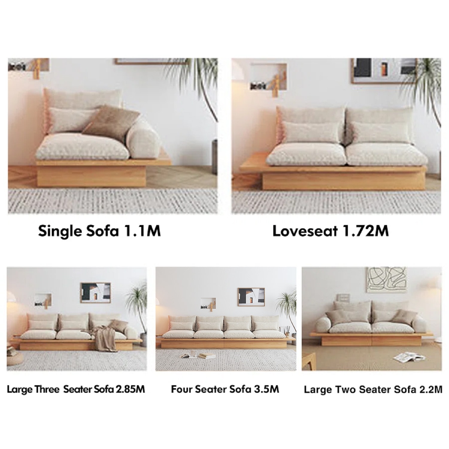 JASIWAY Beige Cotton Sofa with Wood Frame