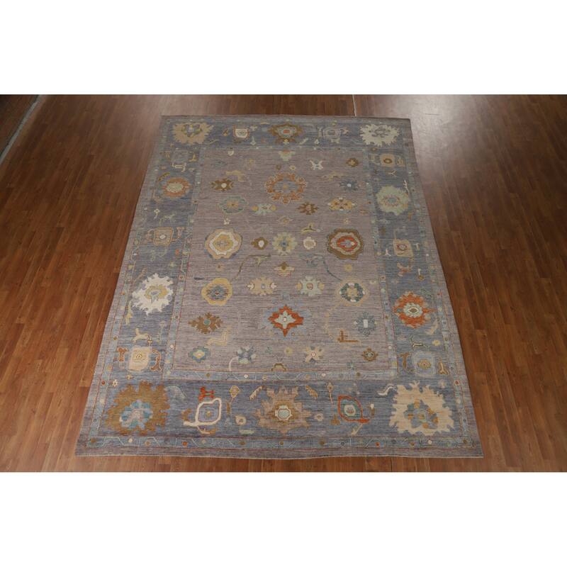 Hand Knotted Oriental 100% Wool Carpet Transitional All-Over Greys & Charcoal Oushak Area Rug - 11' 10'' X 8' 10''