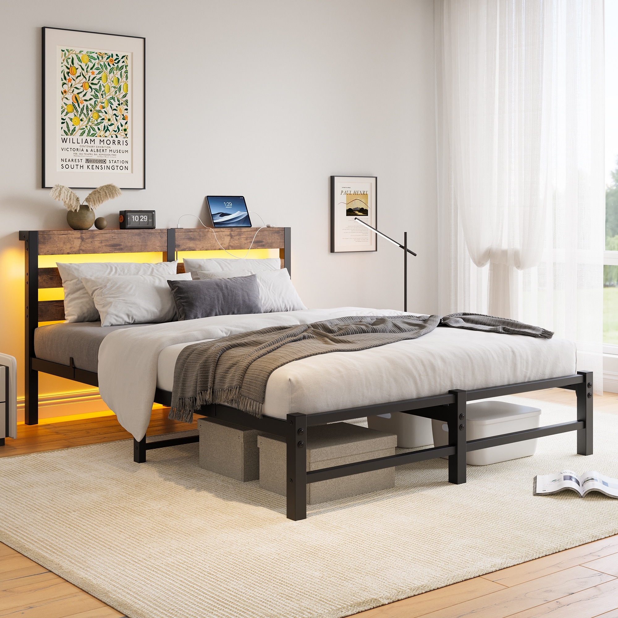 Heavy Duty Queen Bed Frame with Noise Free Design Under Bed Storage and RGB LED Lights for Master Bedrooms On Sale Bed Bath Beyond 41518255