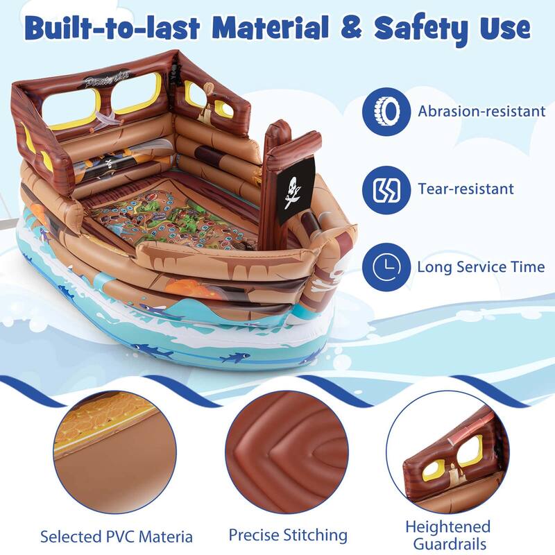 Pirate Ship Bounce House Inflatable Bouncy Castle w/ Built-in Motor - Brown