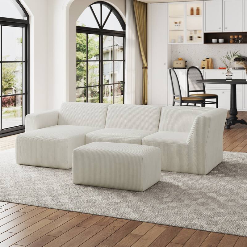 Modular Sectional Sofa 4-seater Oversized Chaise Lounge Couch for Living Room - BEIGE/LEFT - Left Facing