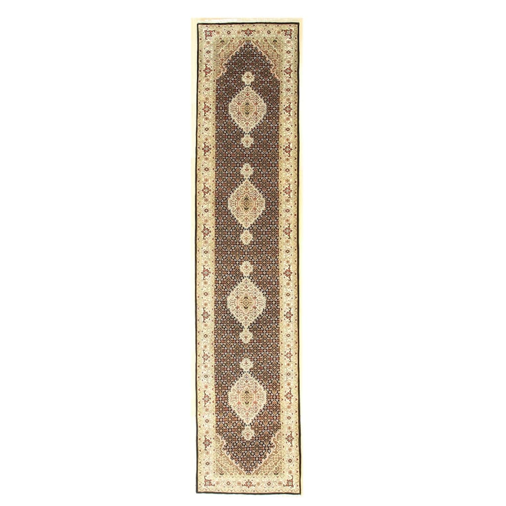 Black Hand Knotted Wool Traditional Mahi Tabriz Rug, 2'7 x 12'1 - Rich oriental design with hand-knotted wool. - N/A