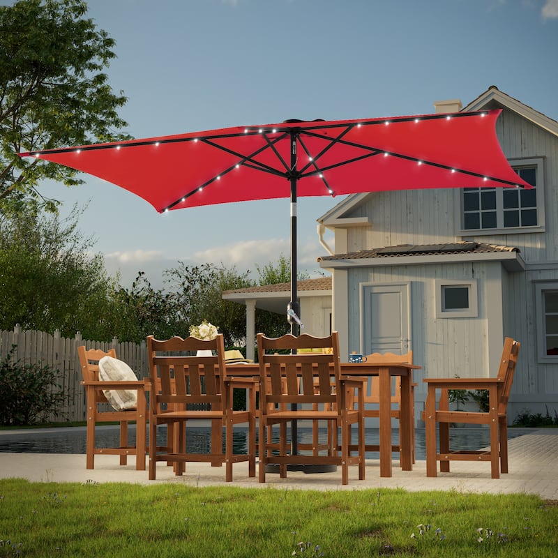10x6.5ft patio umbrella LIVOOSUN 10x6.5ft Steel Solar-Powered LED Patio Umbrella,w/Crank Tilt