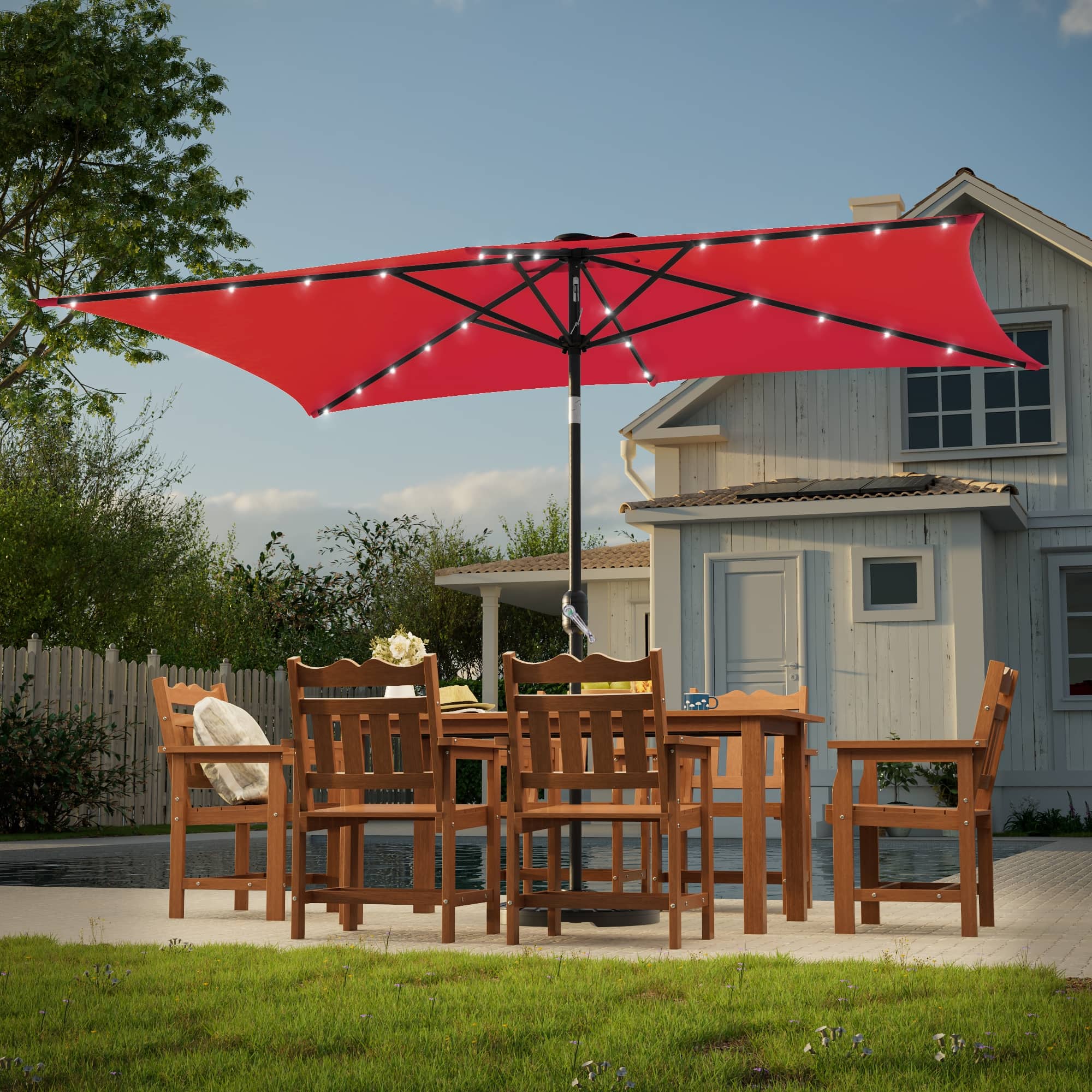 10x6 patio umbrella Rectangular Solar Light Bulb Tilt 10x6.5ft 6-Rib Apart from being practical Simply Shade 6' x 10'