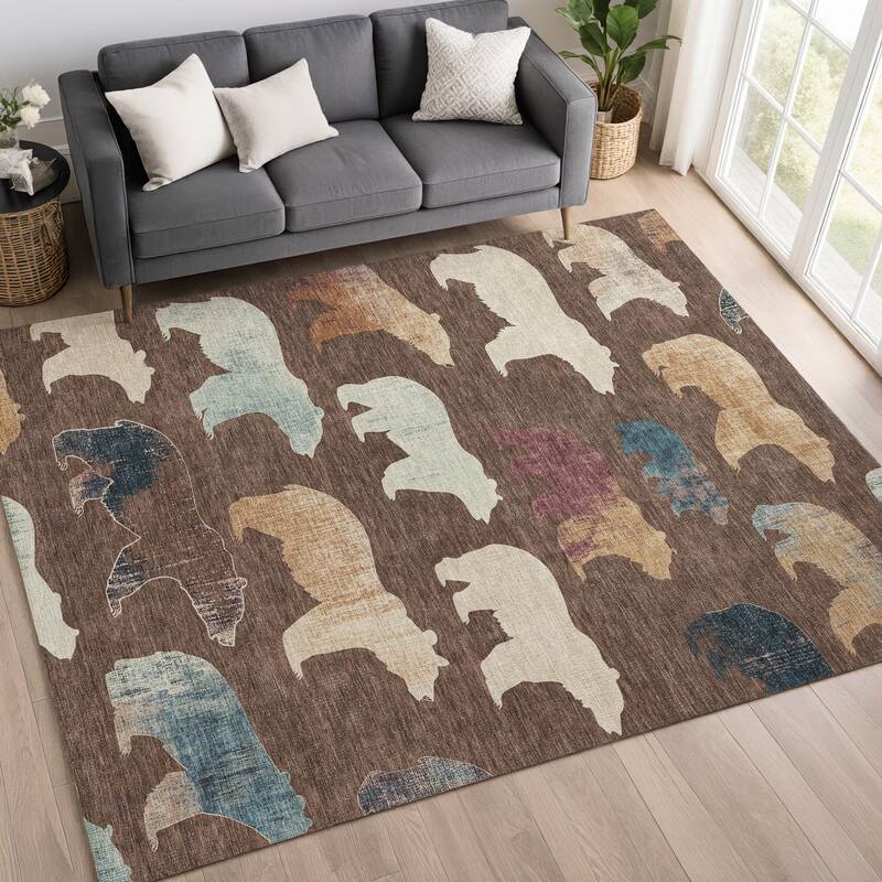Machine Washable Indoor/ Outdoor Modern Bear Chantille Rug