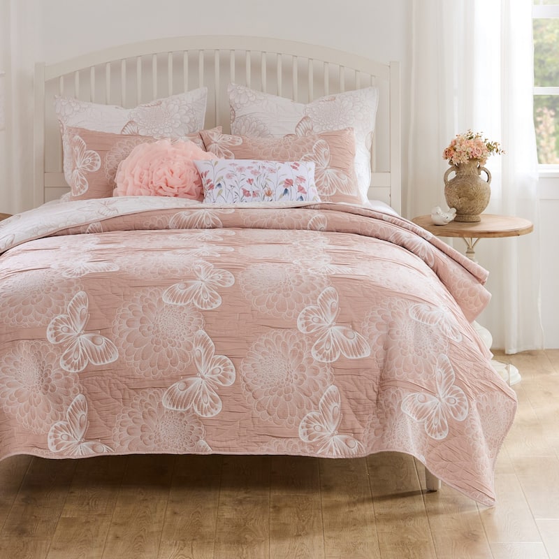 Greenland Home Mariposa Garden Dahlia Reversible Matelassé Coverlet Set - King - Cal King