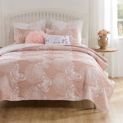 Greenland Home Mariposa Garden Dahlia Reversible Matelassé Coverlet Set