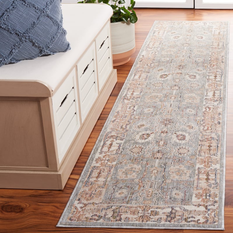 SAFAVIEH Harlow Slip Resistant Alesia Oriental Rug - 2' x 8' Runner - Ivory Grey/Sage