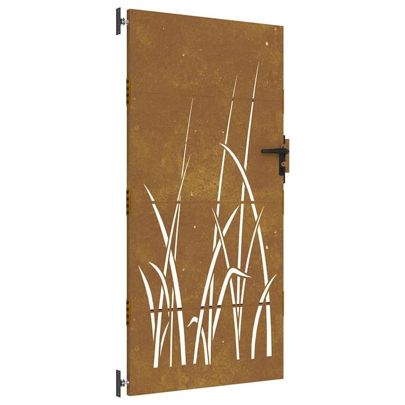 vidaXL Garden Gate Decorative Door Outdoor Fence Corten Steel Grass Design