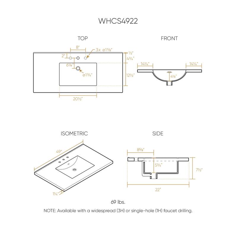 Countertop Vanity Sink with Integrated Rectangular Bowl