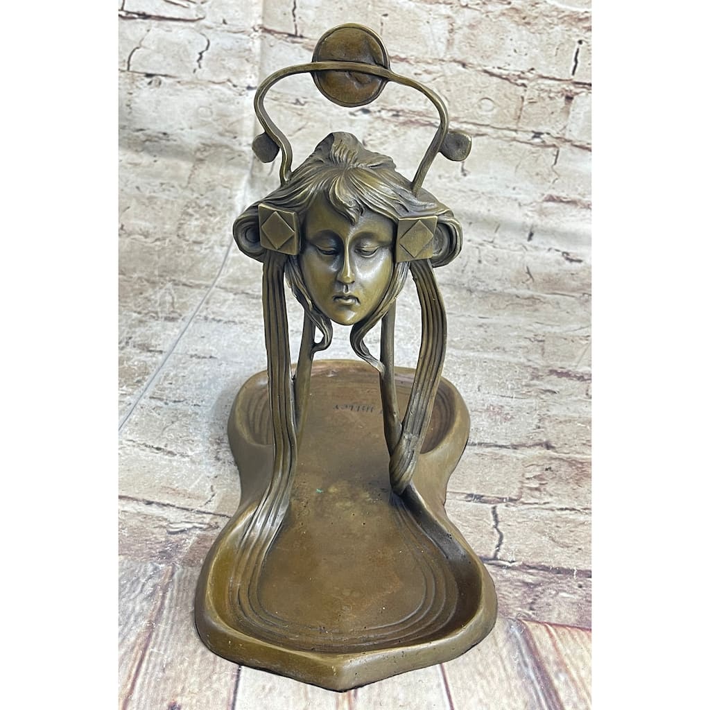 Art Deco Art Nouveau Austria Bronze Nude Lady Card Jewelry Trinket Tray Ashtray