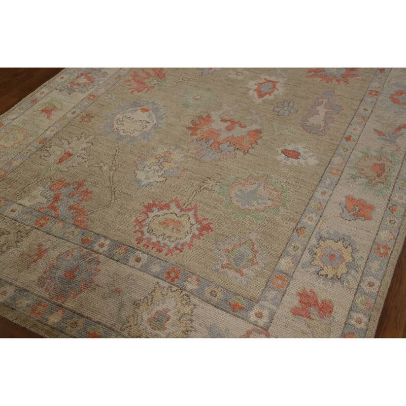 Hand Knotted Oriental 100% Wool Carpet Transitional All-Over Beige & Ivories Oushak Area Rug - 9' 0'' X 5' 10''