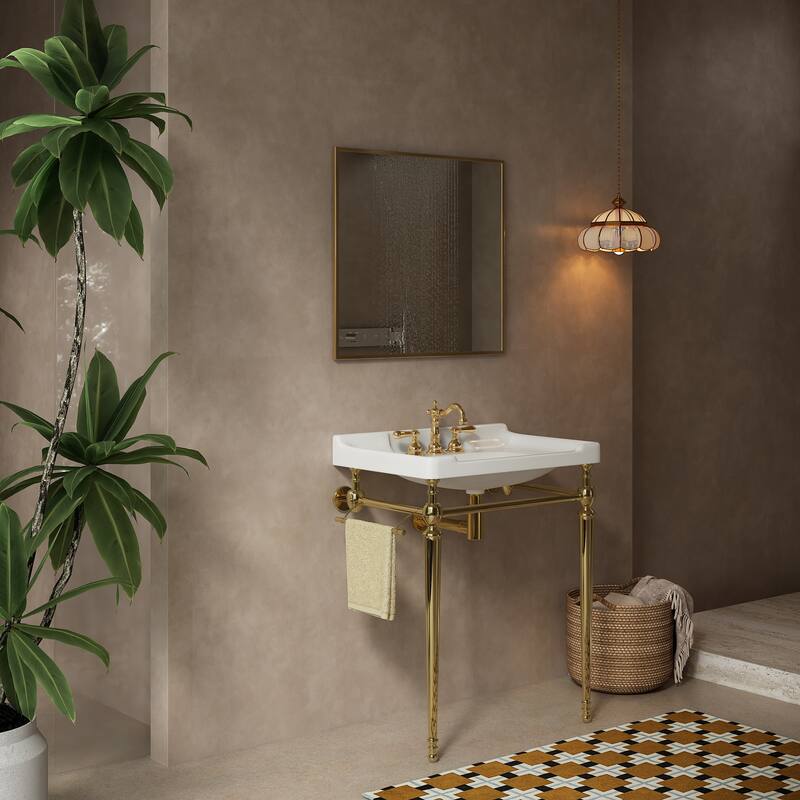 GDFStudio - Vici Modern 28" Bathroom Console Sink with Stainless Steel Legs & Towel Bar, WITHOUT Faucet