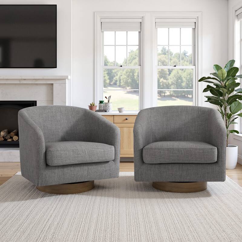 2 Set Modern Wide Round Swivel Accent Barrel Chairs - Grey