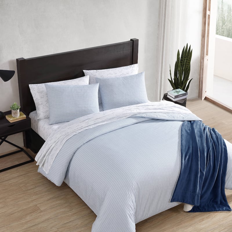 Eddie Bauer Ticking Stripe Navy Cotton Percale Duvet Cover Set