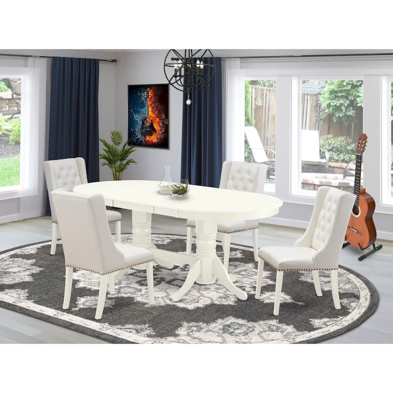 East West Furniture Dining Table Set- an Oval Kitchen Table and Light grey Faux Leather Chairs, Linen White(Pieces Options) - VAFO5-LWH-44