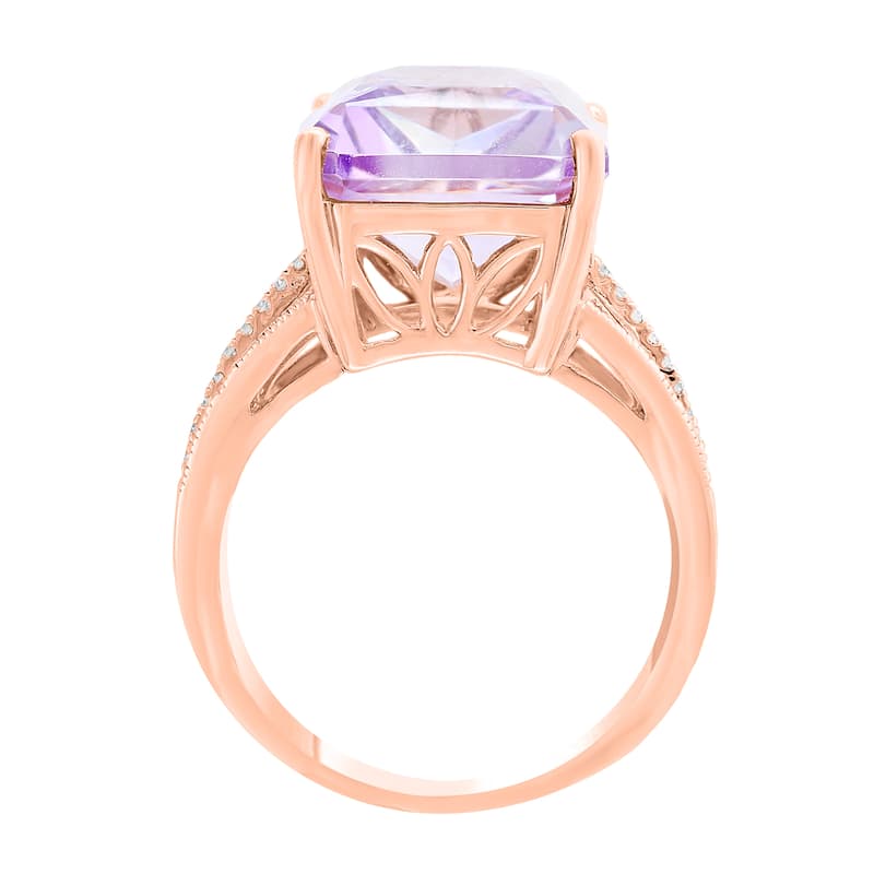 EFFY 14K Gold Diamond, Emerald Cut Pink Amethyst Ring