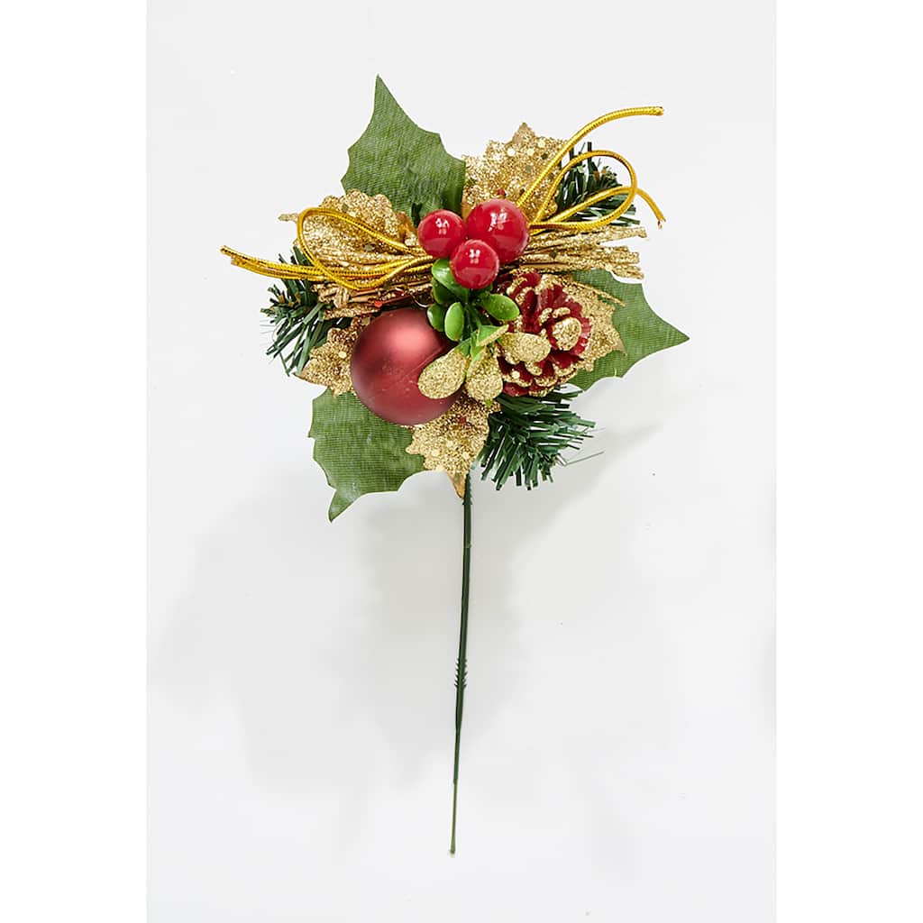 7" Christmas Pine Cone Ball Berry Pick, Set of 12 - 7