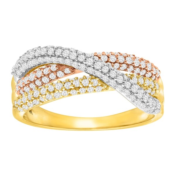 3/4 ct Diamond Three-Row Overlapping Band Ring in 14K Three-Tone Gold