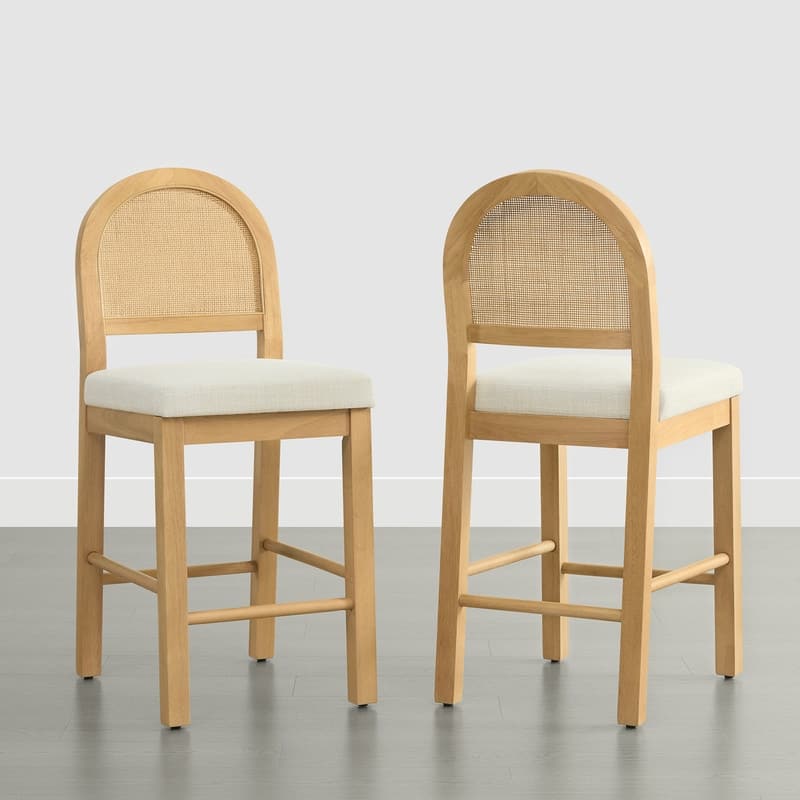 Spruce & Spring Esme Boho Upholstered Rattan Counter Bar Stool with Wood Frame