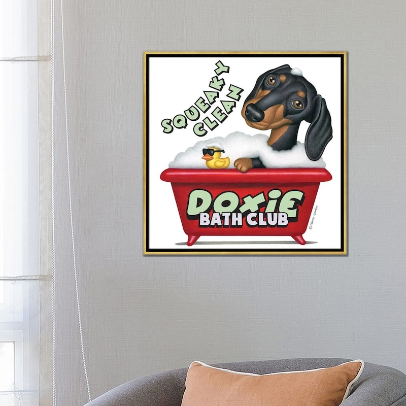 iCanvas "Black Dachshund Squeaky Clean" by Danny Gordon Framed Canvas Print