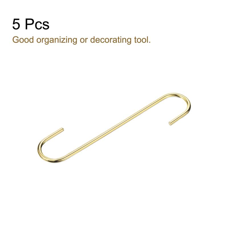 S Hanging Hooks, 8inch(200mm) Extra Long Steel Hanger, Gold Tone, 5Pcs - Gold Tone