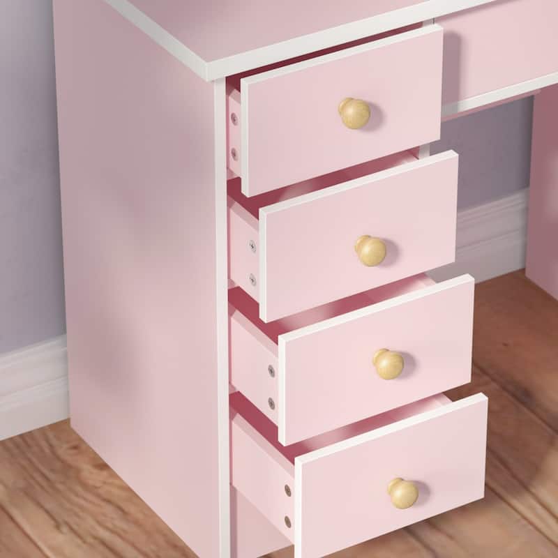 Makeup Vanity Table Set With Mirror Mirror Desk & Drawer(PINK/BLACK)