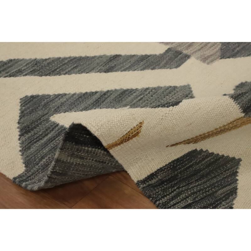 Hand Woven Oriental 100% Wool Carpet Southwestern Modern Beige & Ivories Kilim Runner Rug - 9' 9'' X 2' 8''