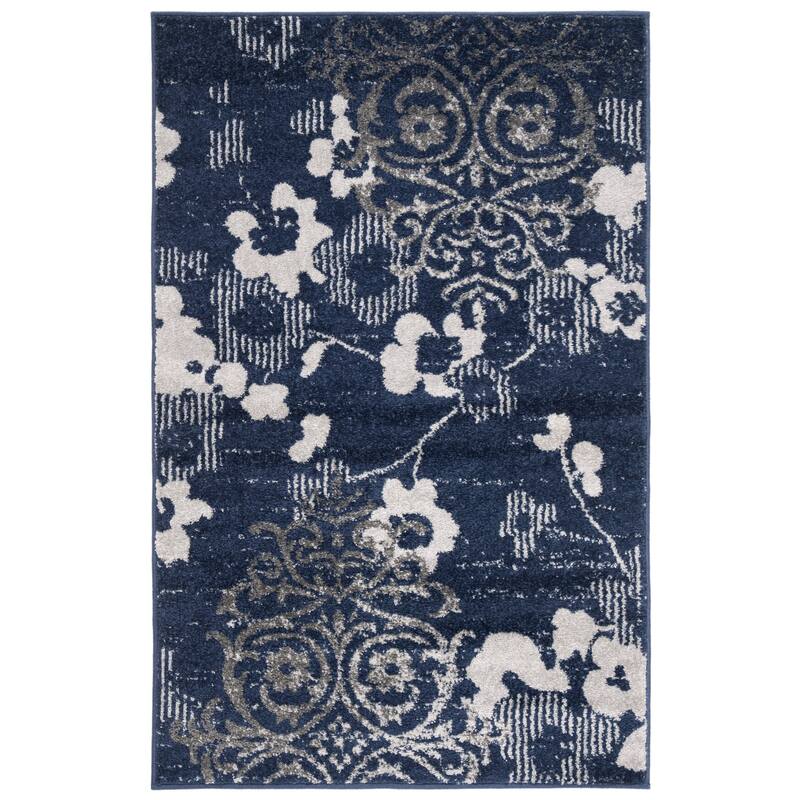 SAFAVIEH, Adirondack Rena Damask Floral Distressed Rug - 2'6" x 4' - Navy/Silver