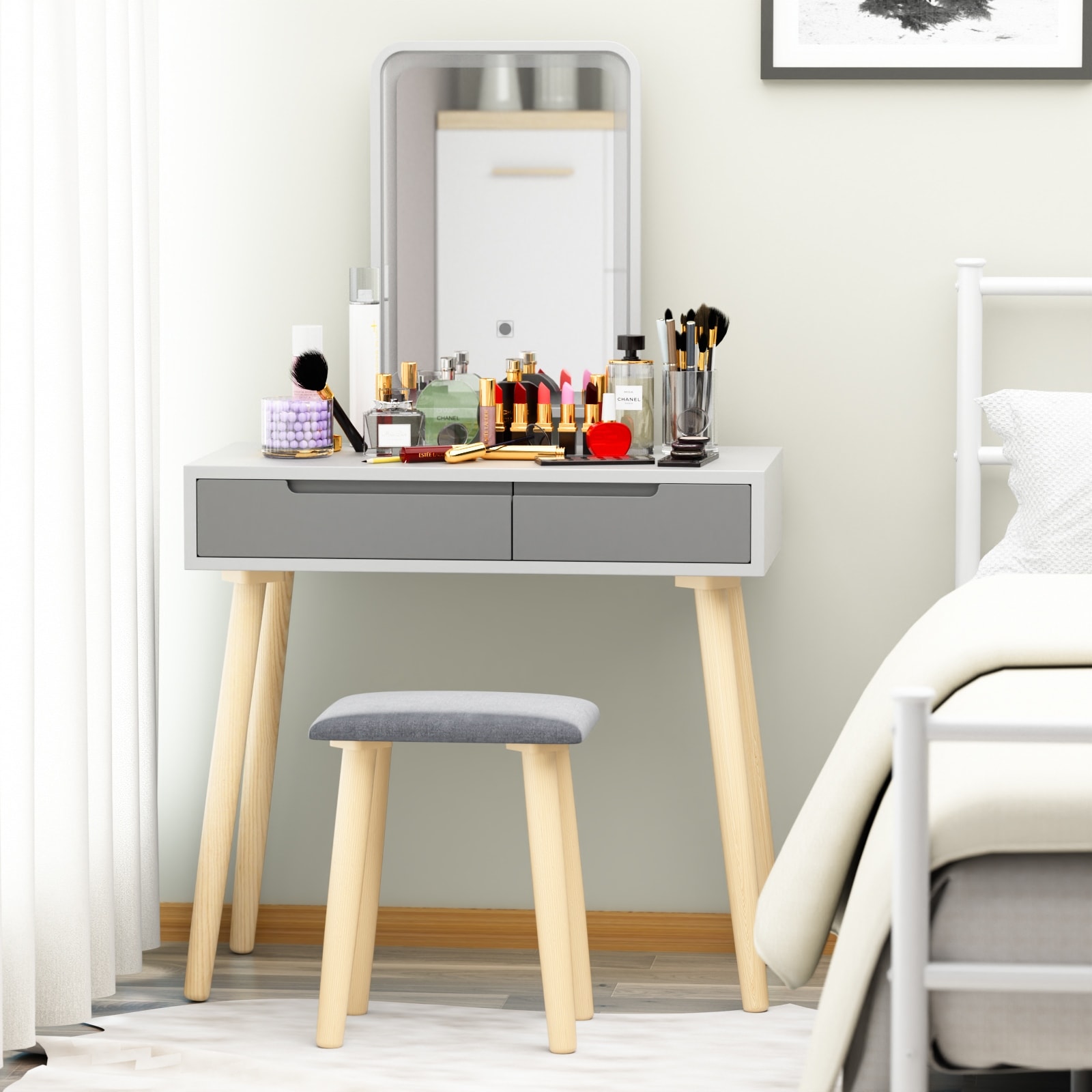 Shop Elephance Wood Makeup Vanity Table Set Dressing Table With
